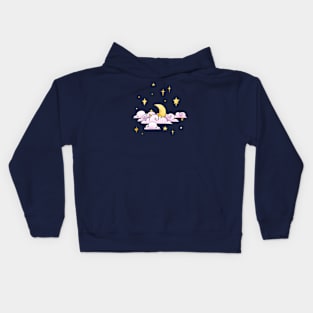 Pink clouds and gold stars Kids Hoodie